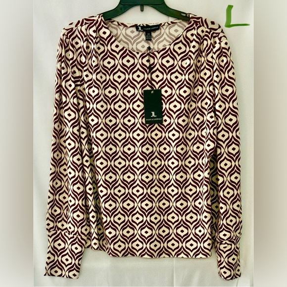 Jules & Leopold Tops - Jules & Leopold Maroon and White Geometric Top